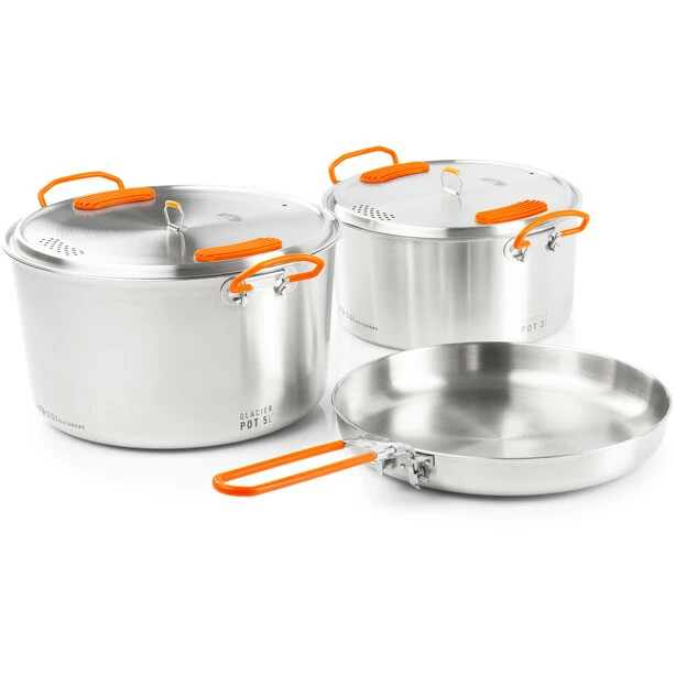 GSI Glacier Stainless Base Camper Cookware Set Large 1 GSI Glacier Stainless Base Camper Cookware Set Large